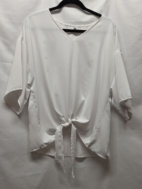 Women’s White Tie-Front V-Neck Top